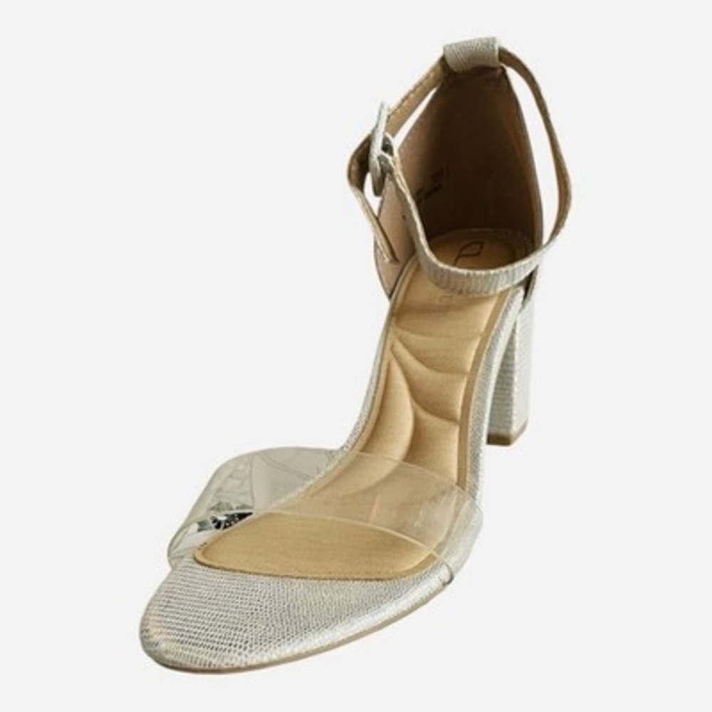 CL Chinese Laundry Jazz Clear Silver Iridescent Vinyl Block Heel Sandal Sz 7 NIB - Picture 4 of 8